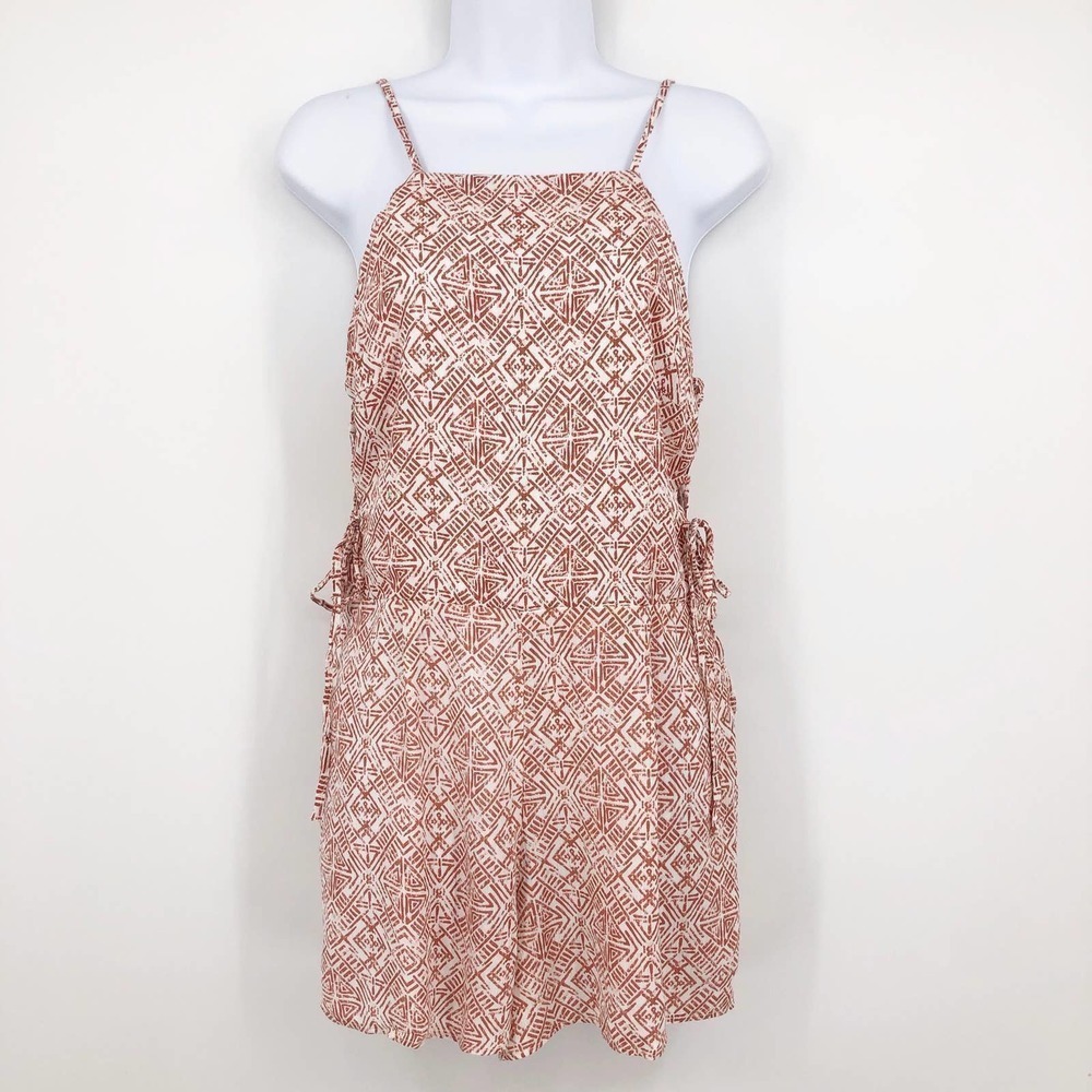 Sadie & Sage Printed Romper Red & White Women's Size Small Lace Up Square Neck